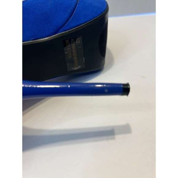 Qupid Platform Dazzling Cobalt Blue Suede Shoes - Picture 7 of 13